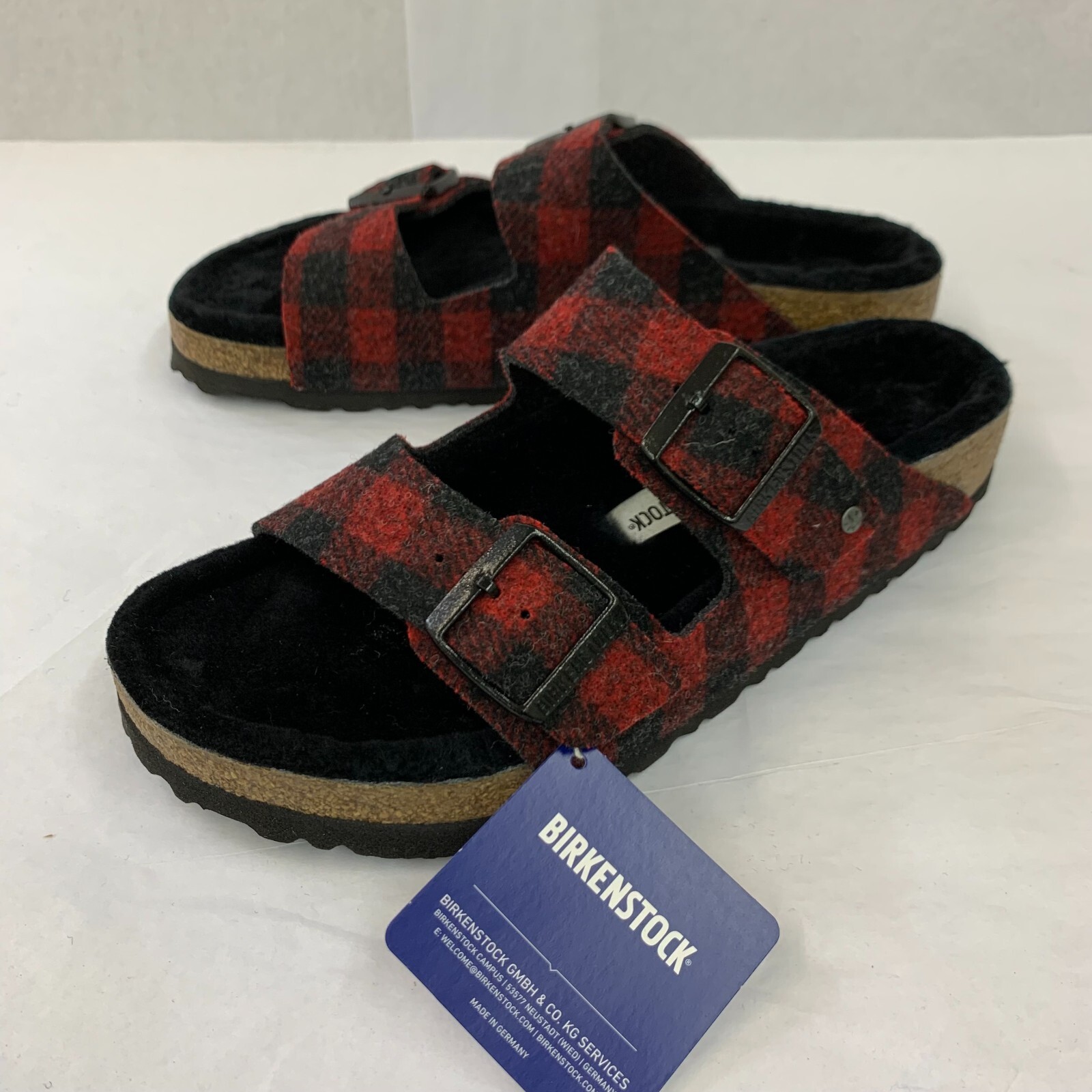 Birkenstock New w/ Box Arizona Rivet Plaid Red Shearling Wool Reg – Select Size