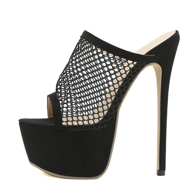Women Peep Toe Platform Mesh Slippers New Sandals High Heels Pumps Party Shoes