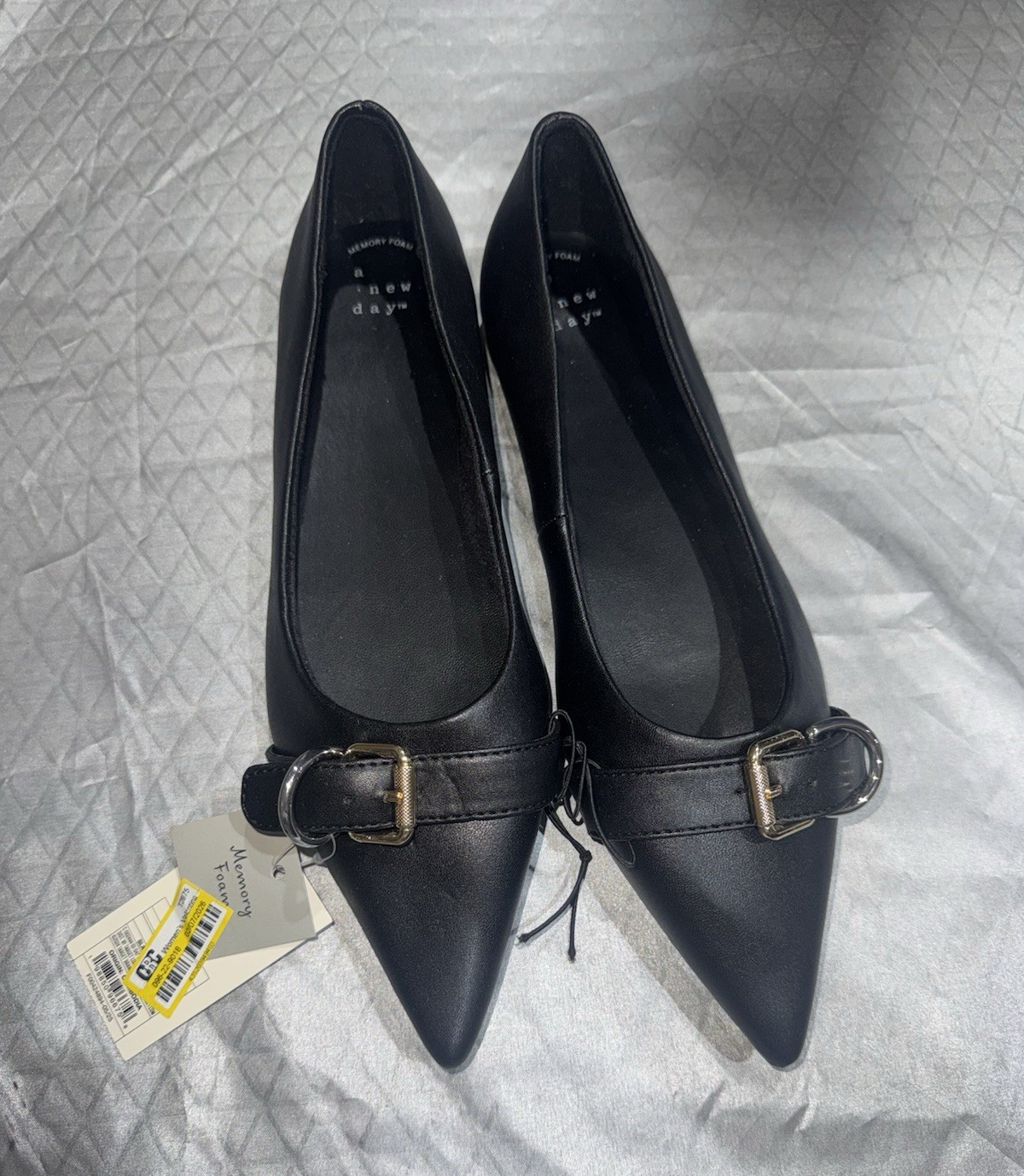 A New Day Women’s Black Valentina Faux Leather Slip-On Pointed Toe Flats Buckle