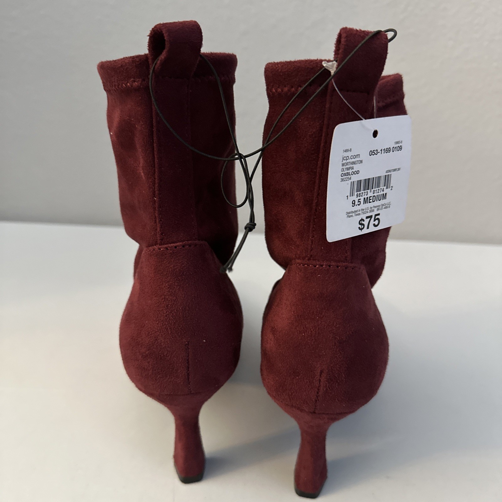 JCP Worthington Olympia Ankle Boots Women’s Size 9.5 Ox Blood Slip-on 3.25″ Heel