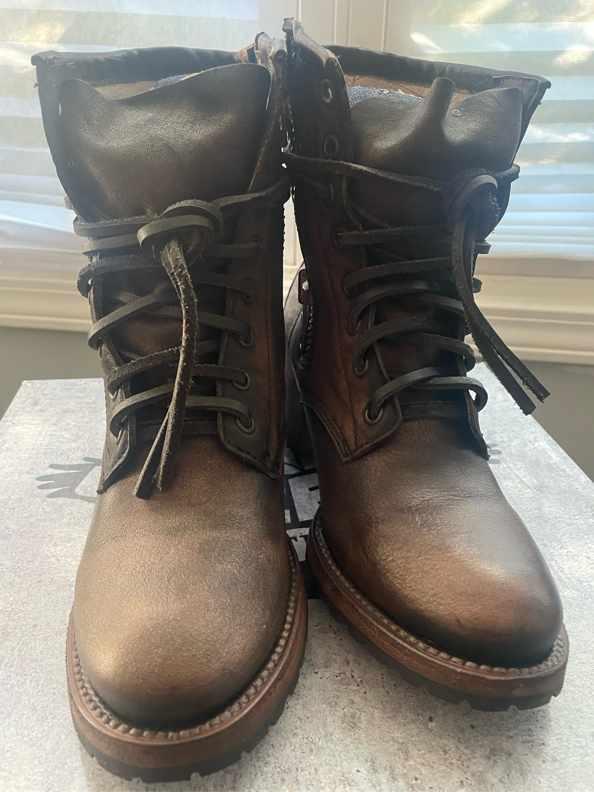 Freebird by Steven Cavalier Brown Leather Lace Up Zip Boots Womens 8