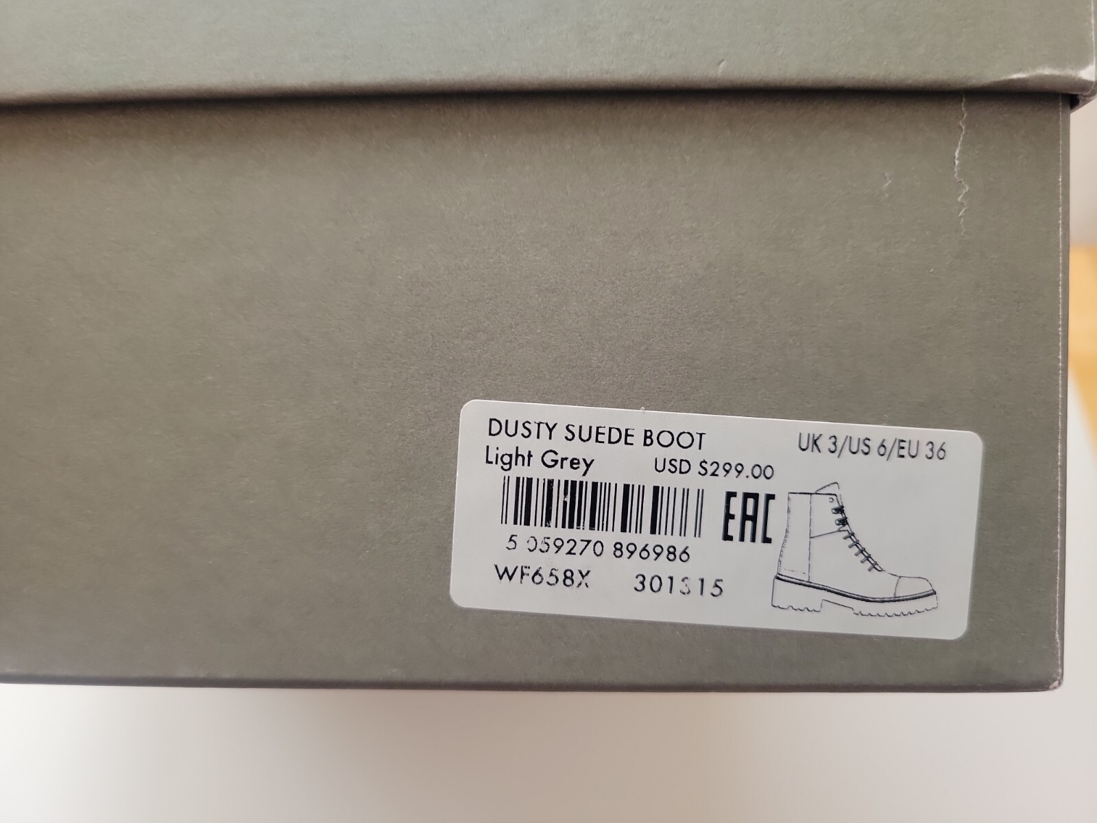 All Saints Dusty Suede Leather Combat Boots Size 36/6 Light Grey New with Box