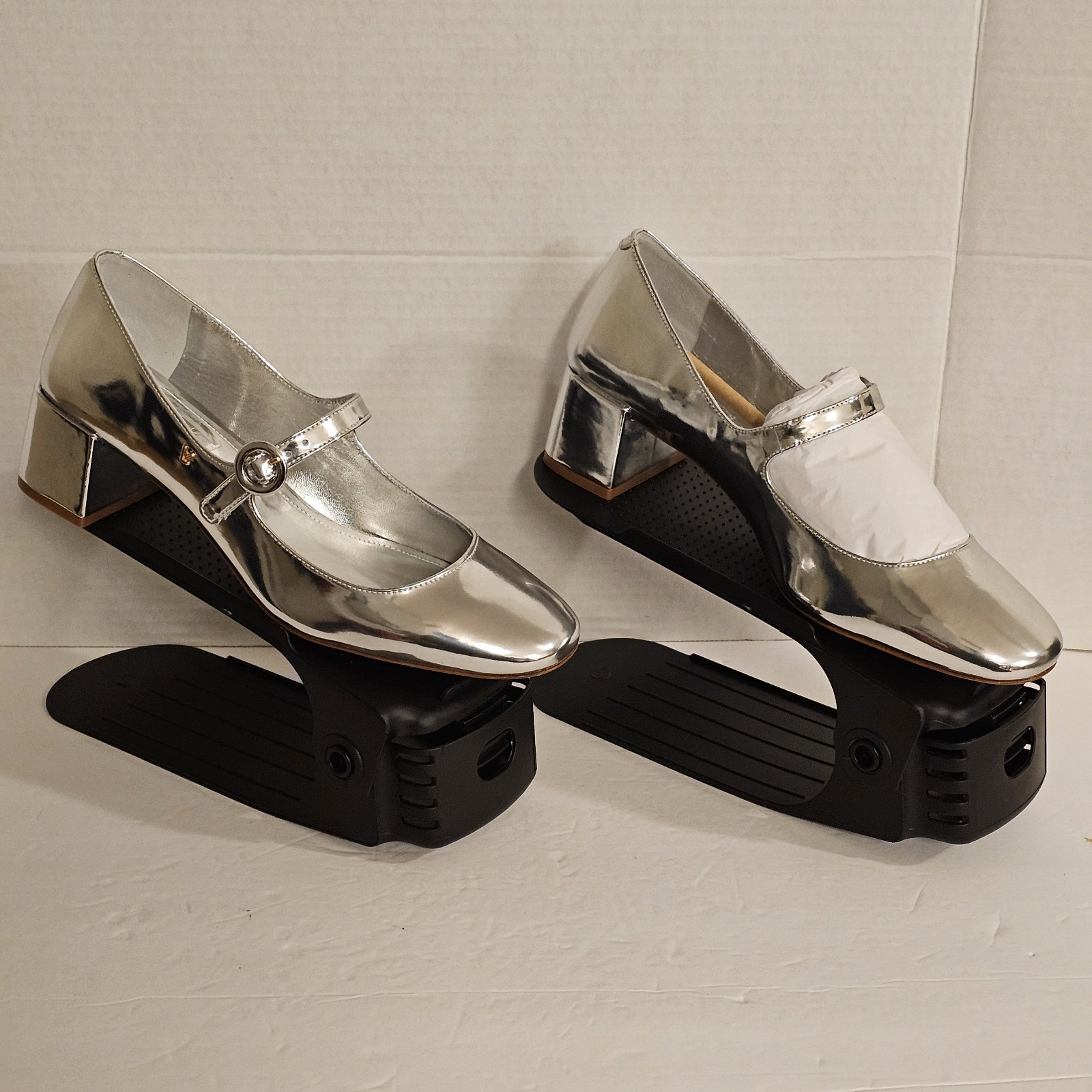 Larroude Blair Block Pump Mary Jane Women’s Mirror Silver Specchio Size 7