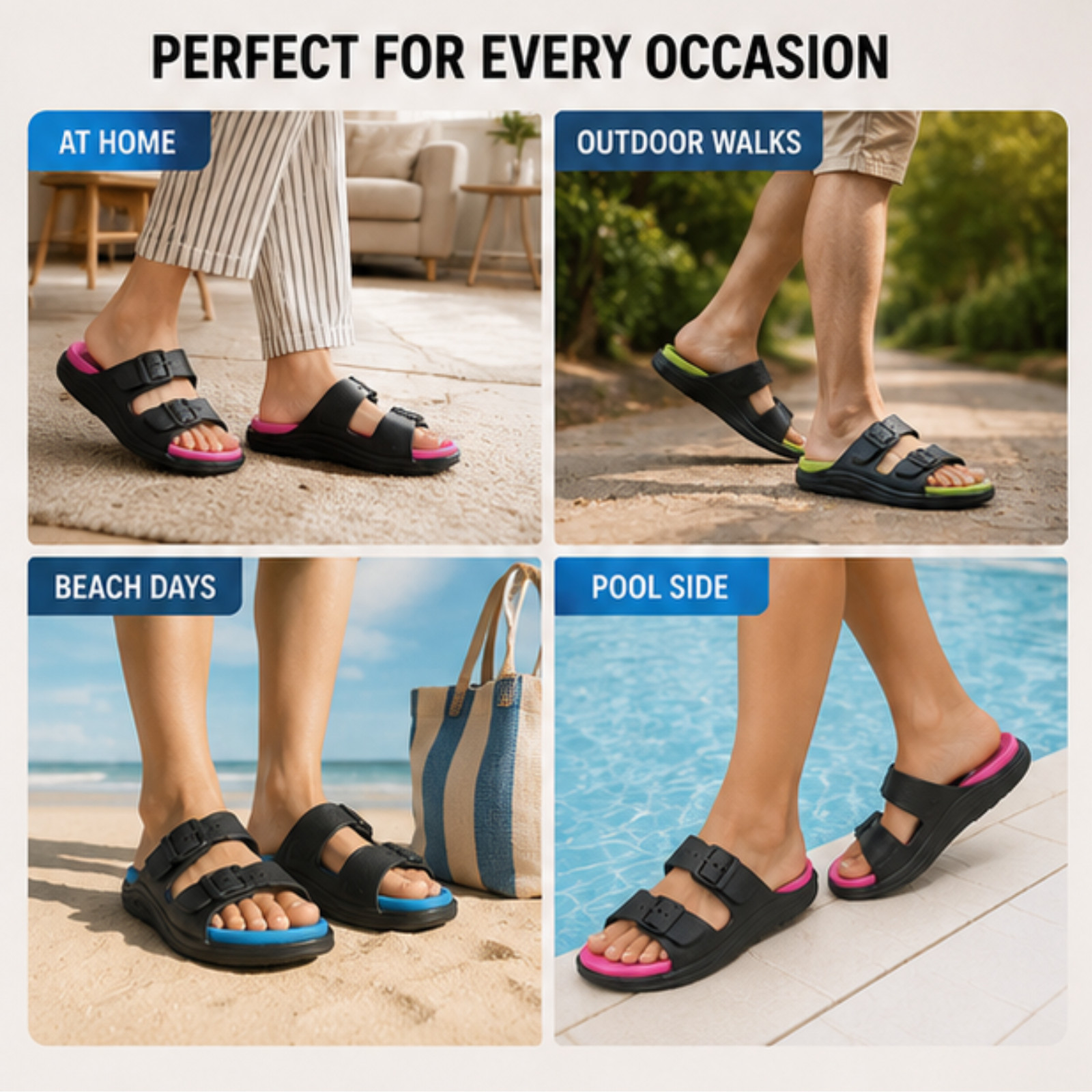 Pillow Slides Anti-Slip Sandals Double Buckle Cloud Slippers Home Outdoor adjust