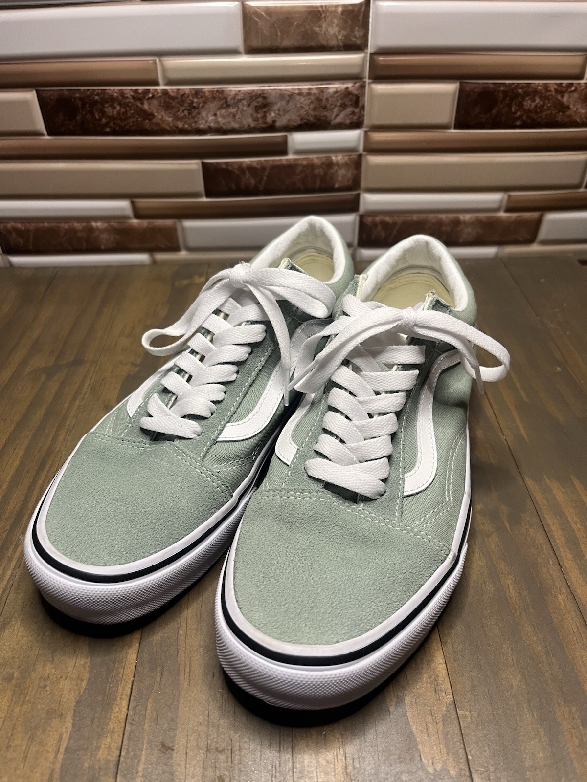 VANS Old Skool Shoe Size 9 Women Size 7.5 Men Mint Green Low Top Gently Used
