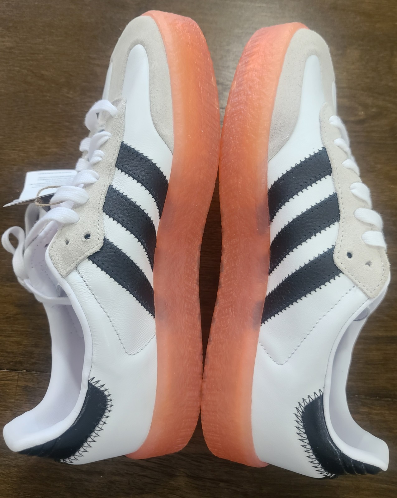 adidas Samba White/Black/Coral Low Top Lace-Up Sneaker Rubber Sole