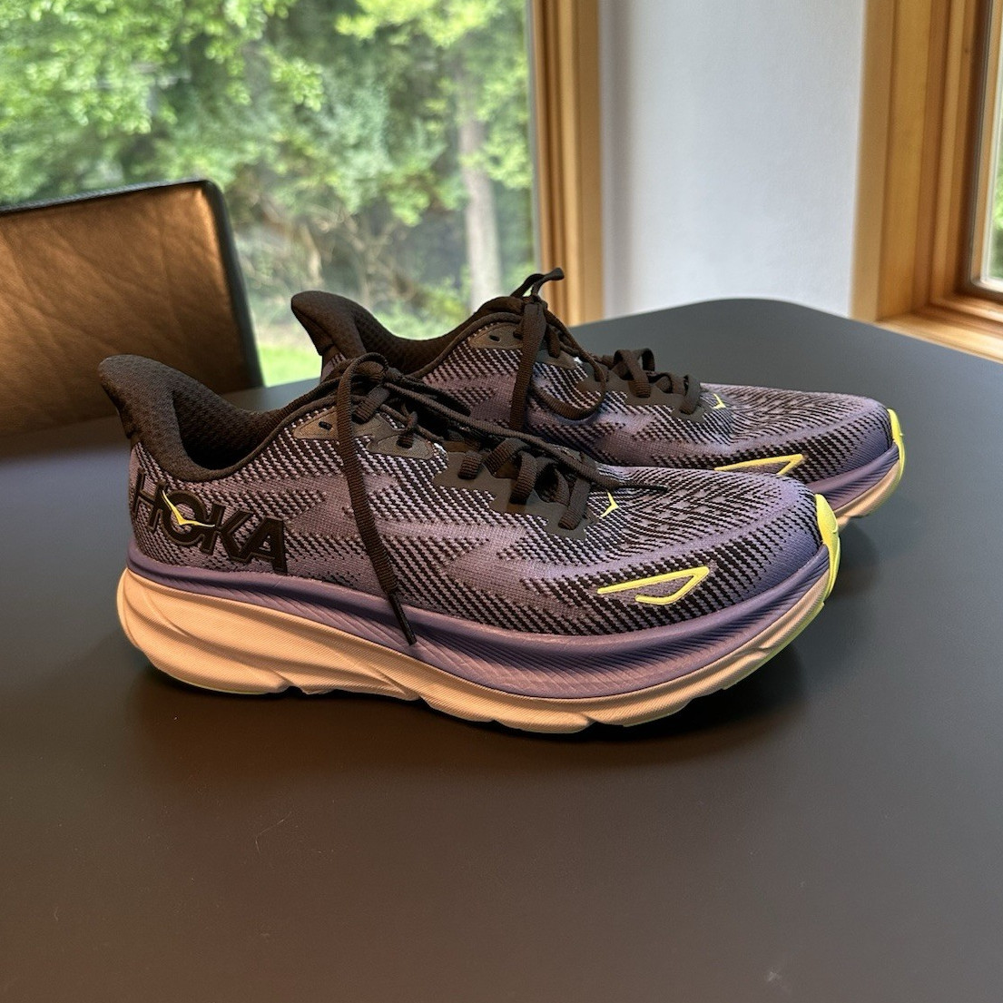 HOKA Woman’s Low Top Lace-Up Running Sneaker Purple/Yellow/White Rubber Sole