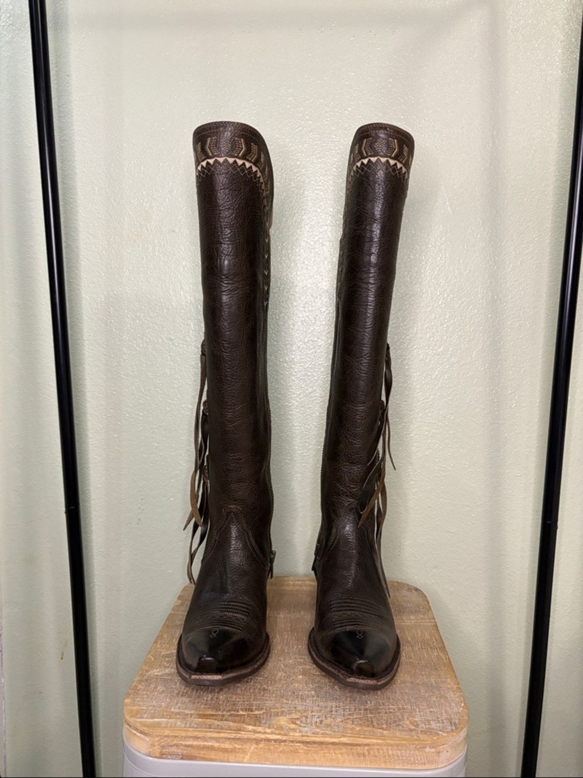 Ariat Tallulah Leather Tall Western Boots – Dark Brown Tassel Detail – Size 6