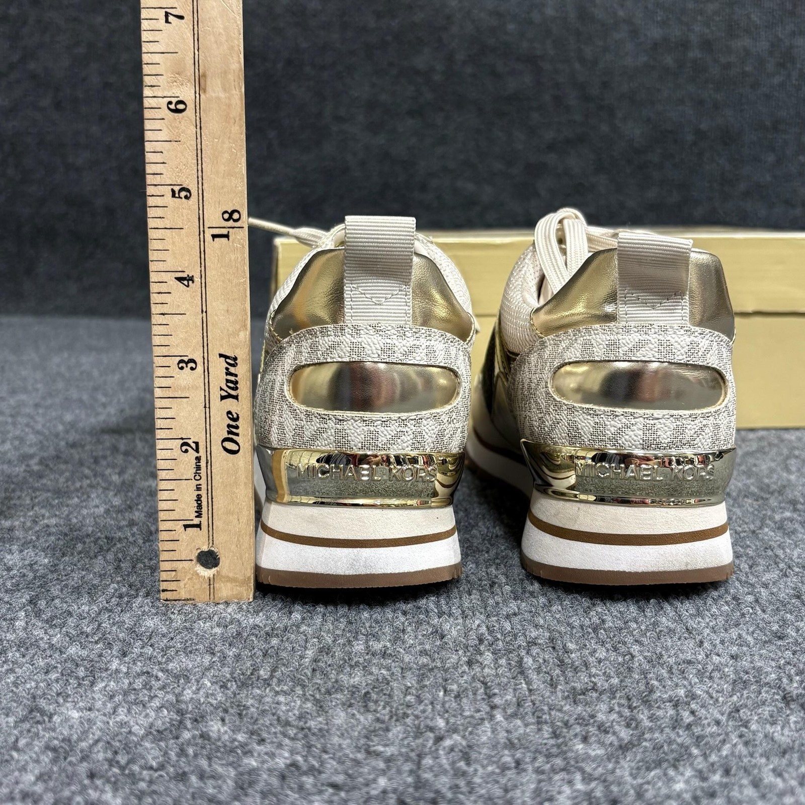 Michael Kors Shoes Womens Size 7 Gold Wilma Trainer Logo Colorblock Sneakers
