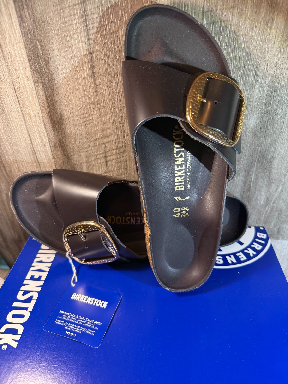 BIRKENSTOCK MADRID HAMMERED BIG BUCKLE HIGH SHINE Black LEATHER EU40 – US 9-9.5