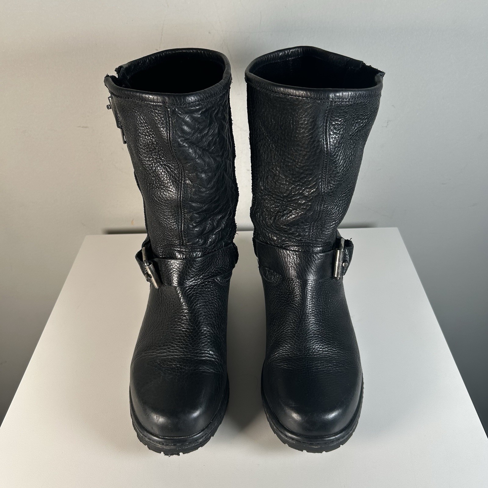 Y2K Steve Madden Black Leather Buckle Moto Combat Ankle Boots Women’s 6.5