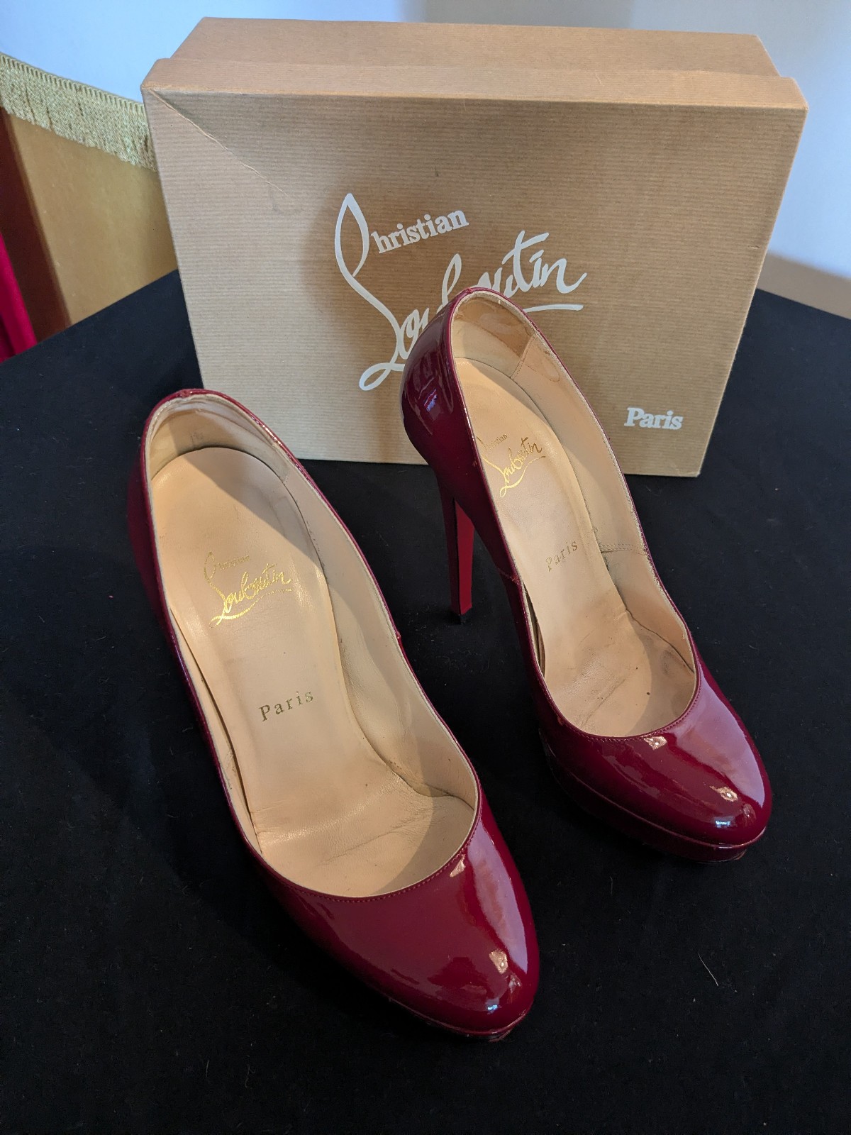 Red Patent Leather Christian Loubotin Bianca Pumps Sz 37 1/2