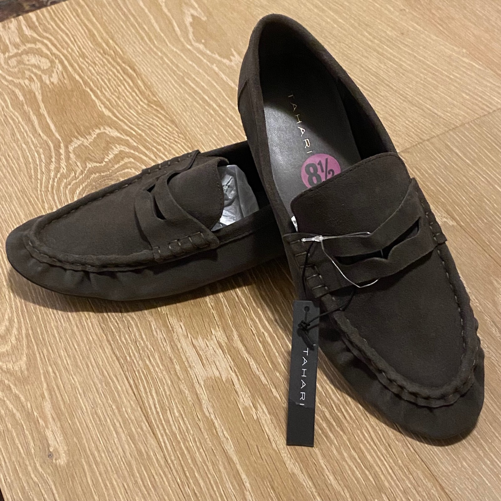 Tahari Loafers Womens 8.5 Dark Brown Suede Penny Moccasin Slip On Driving Shoes