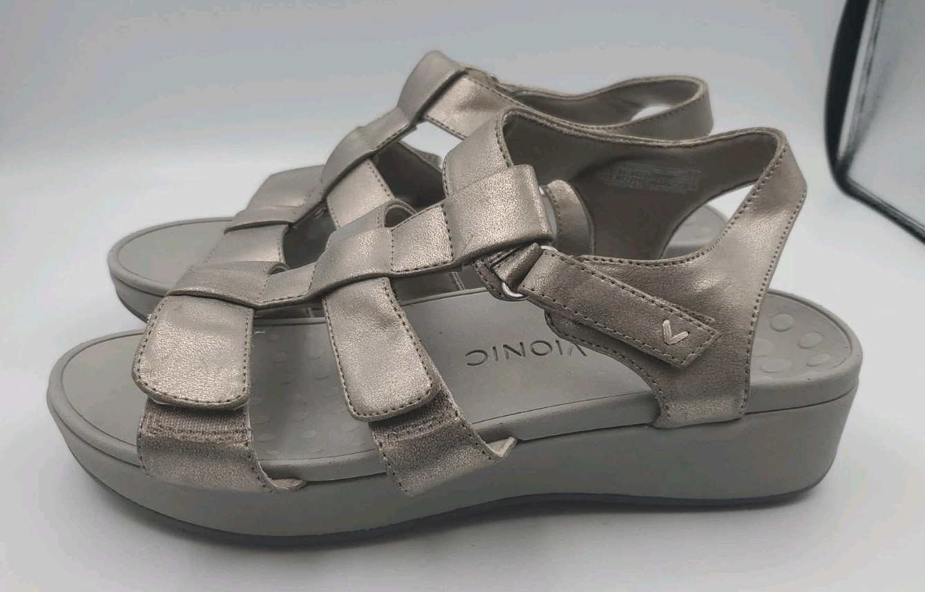 Vionic Tami Metallic Comfort Wedge Sandals Women’s Size 10 Silver Orthotic
