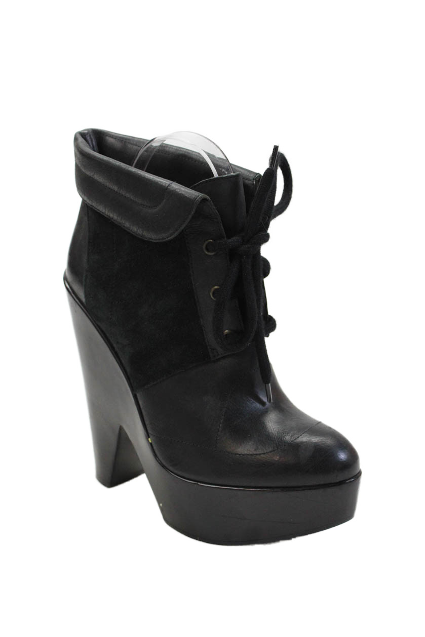 Derek Lam Womens Lace Up Block Heel Platform Booties Black Suede Size 37