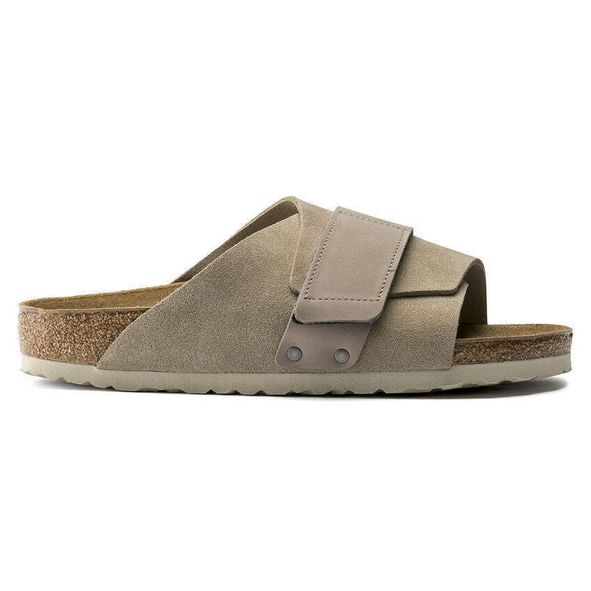 New in-Box Birkenstock Kyoto Nubuck Slide Sandal Narrow Taupe Black -Select Size