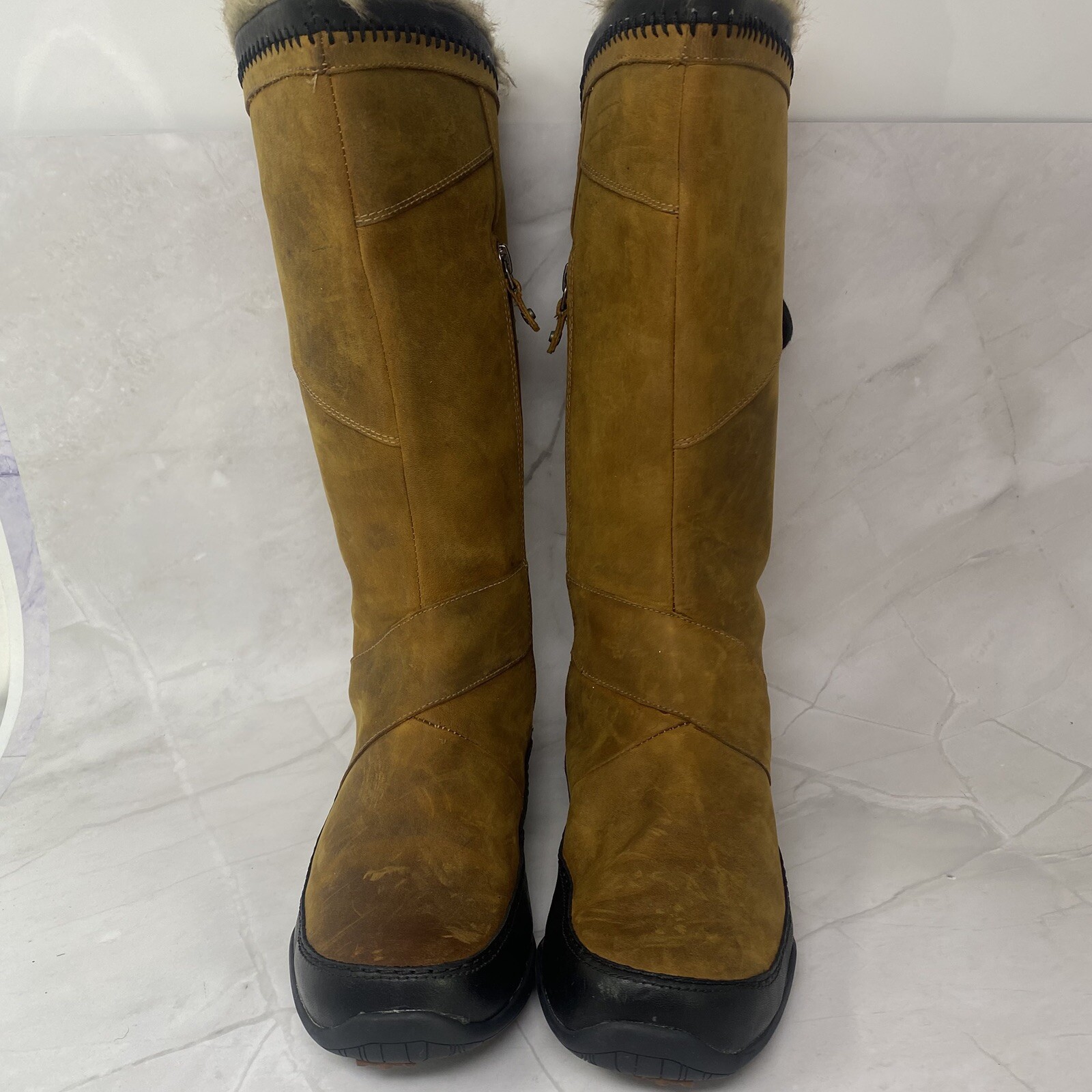 North Face Moccasin Boots Women Sz 6.5 M Janey Primaloft Side Zip Fur Lace Up