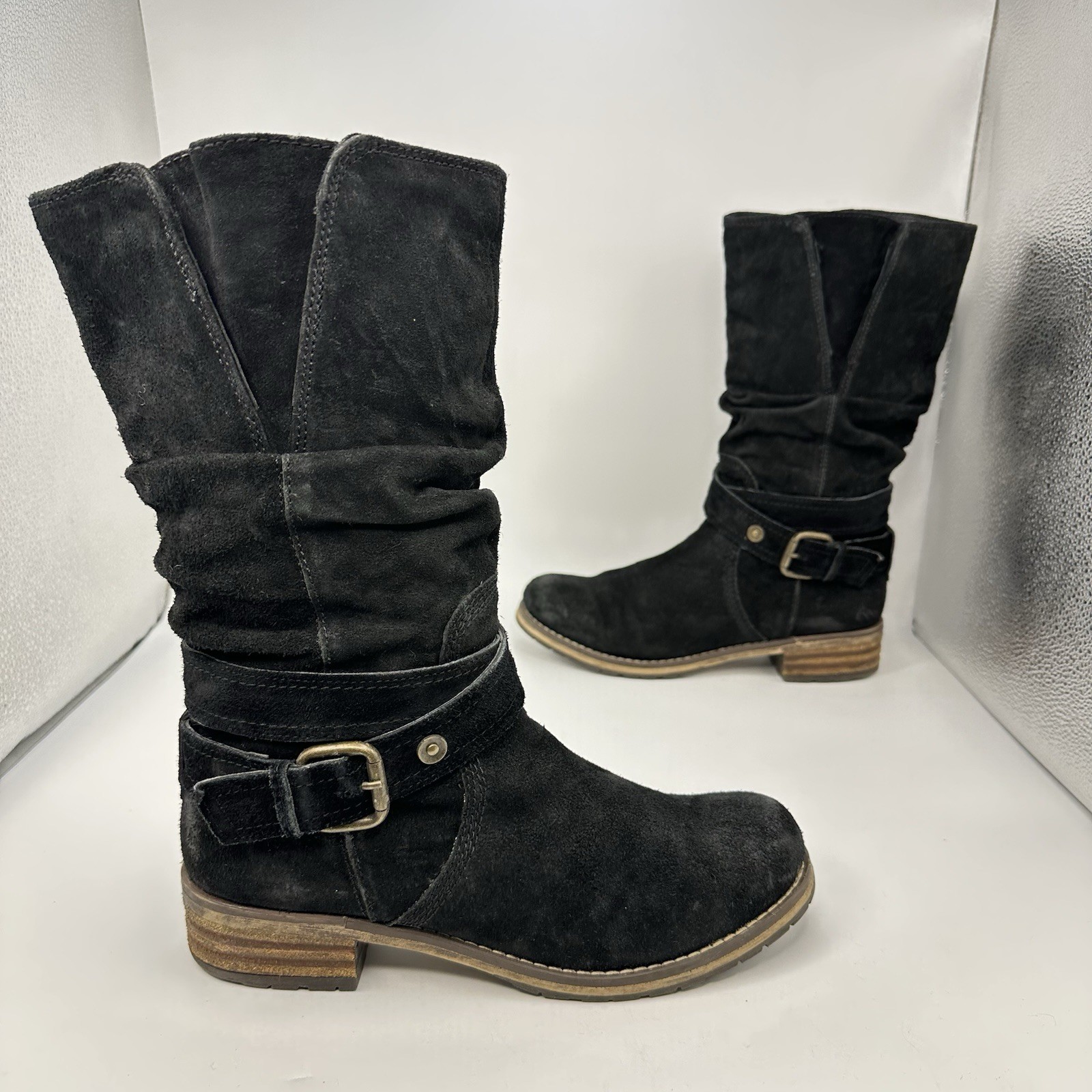 Clarks-Indigo Majorca Villa Moto Boot Women’s 8M Black Leather Pull On Belted
