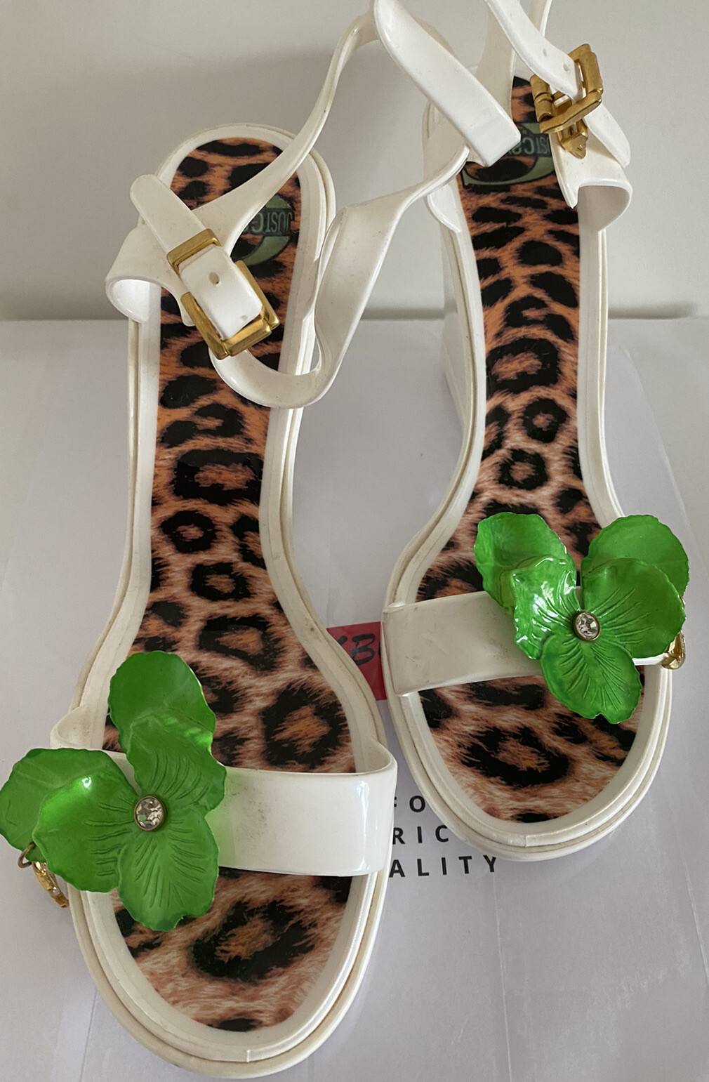 JUST CAVALLI jelly sandals Off White Wedge beach jelly JC logo summer SZ 38/us7