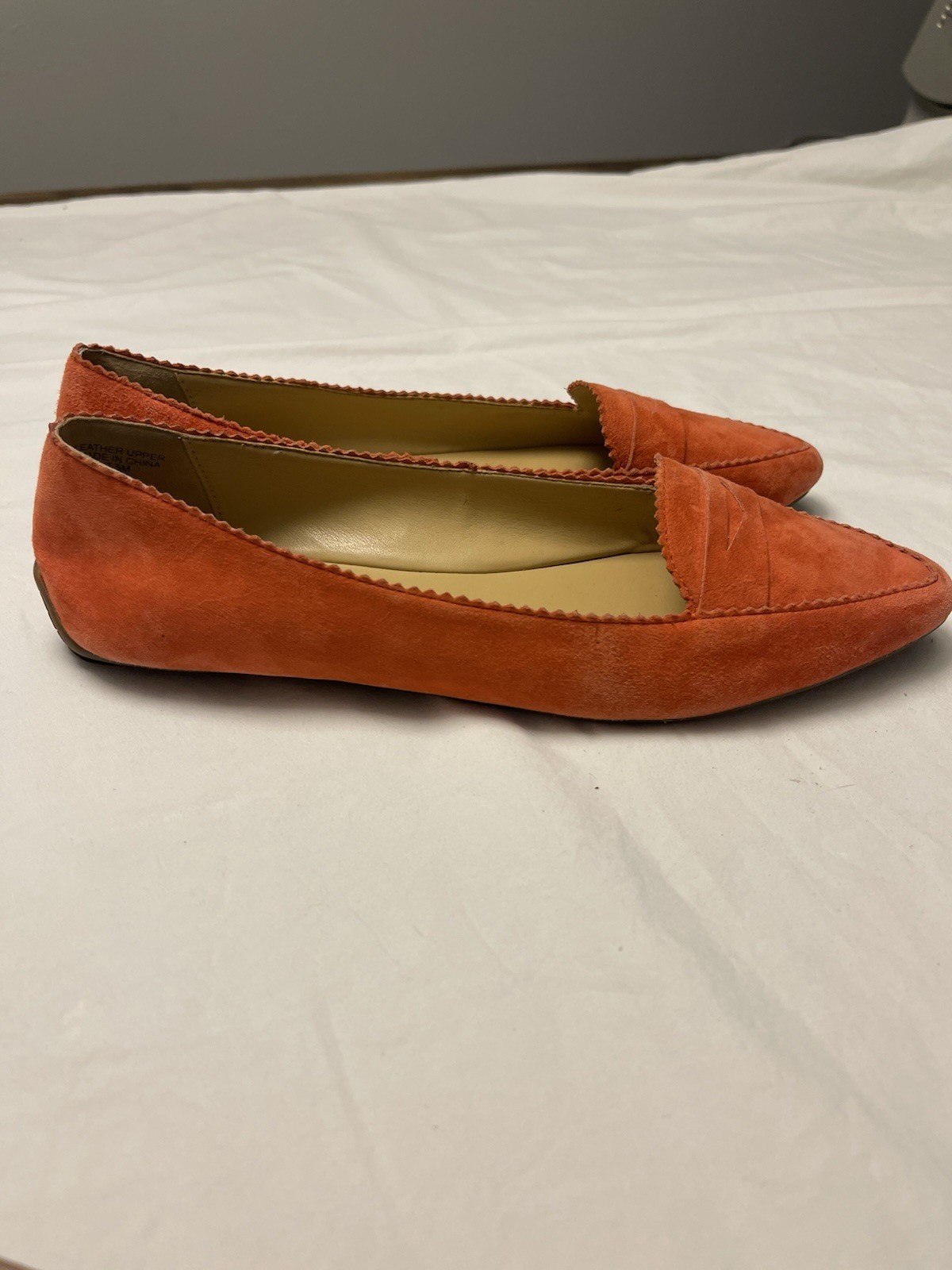 Talbots Francesca Suede Driving Flats Moccasins 7.5 Coral Tangerine