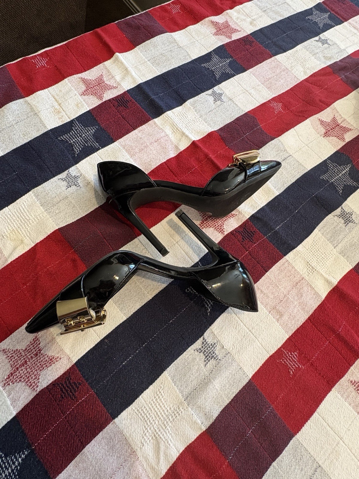 aminah abdul jillil Black and Gold Stilettos 5.5