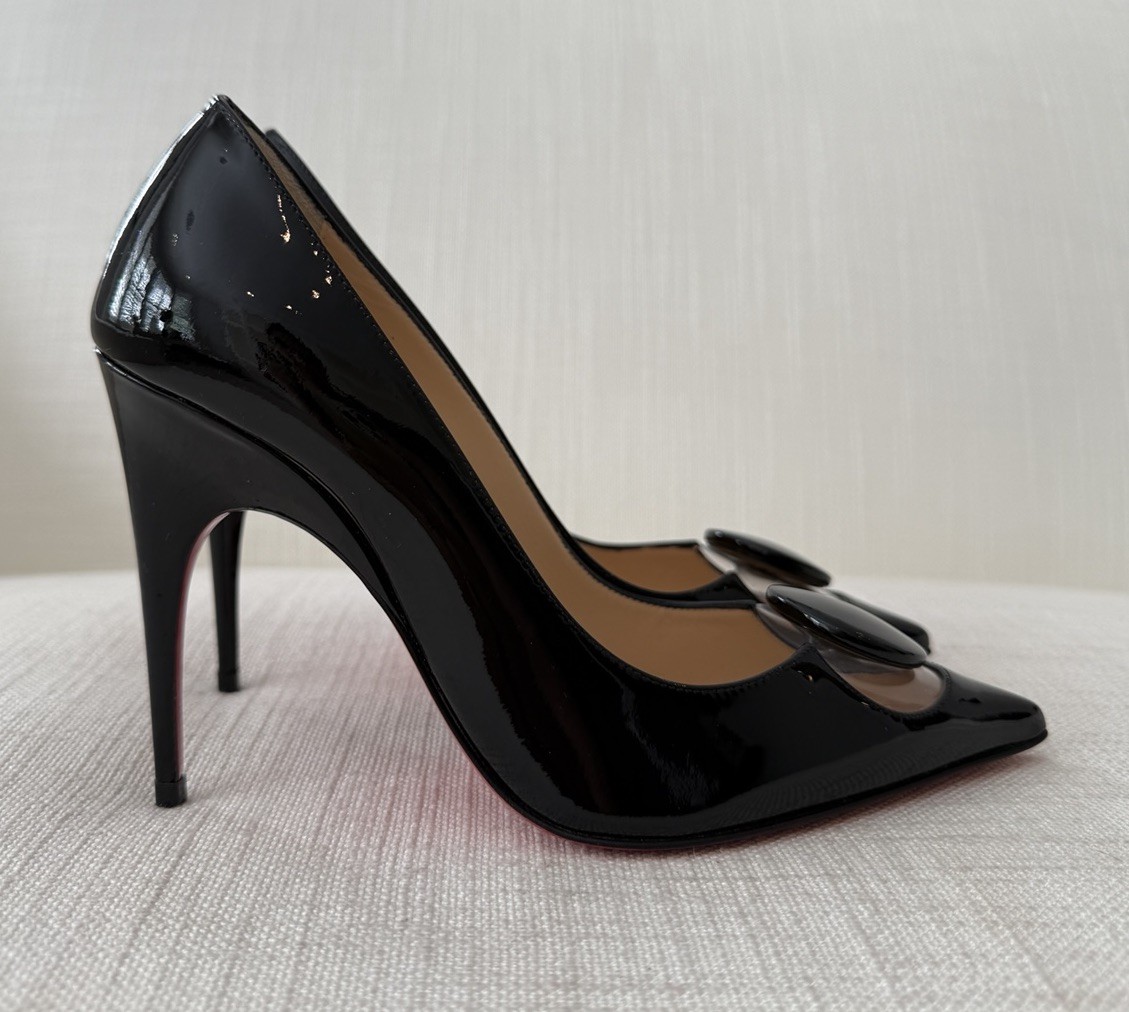 Christian Louboutin Moon 100 Black Patent Leather Heels Size 36 NEW WITH BOX