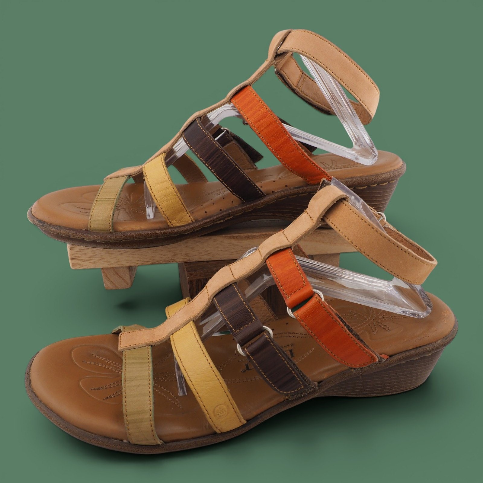 Born Handcrafted Leather Multi-Color Strappy Wedge Sandals W21420 Womens 9 40.5