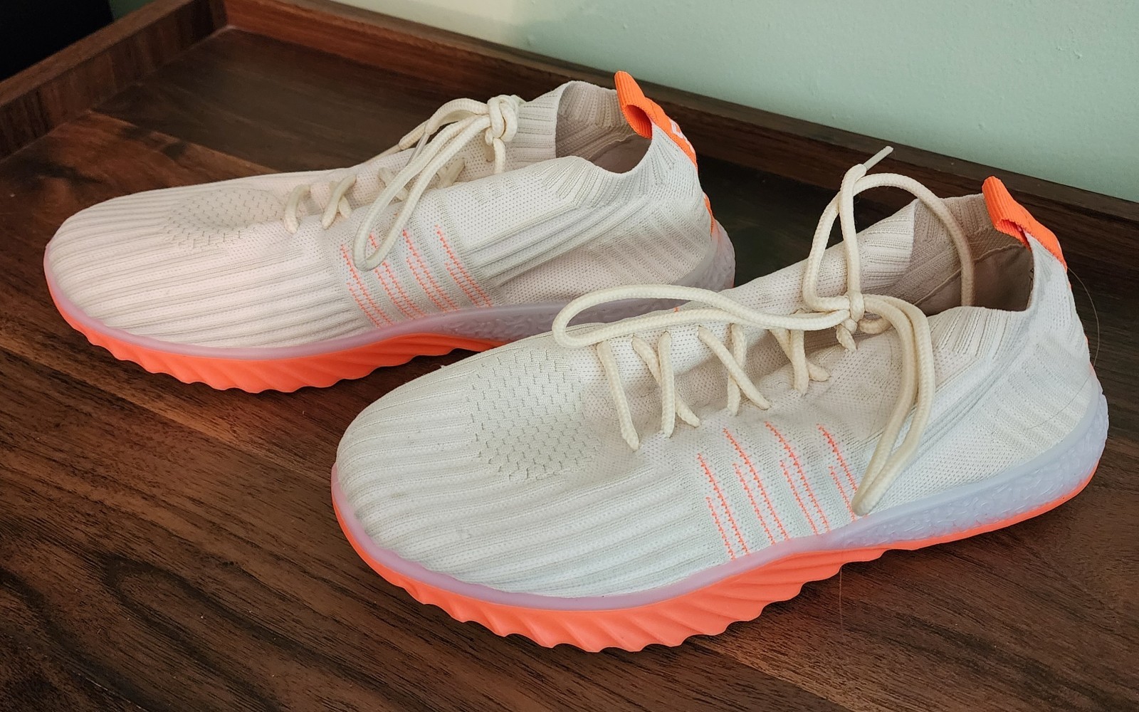 Danskin Womens Positive Neon Sneakers Knit Sock Lace Up Orange Cream Size 8.5