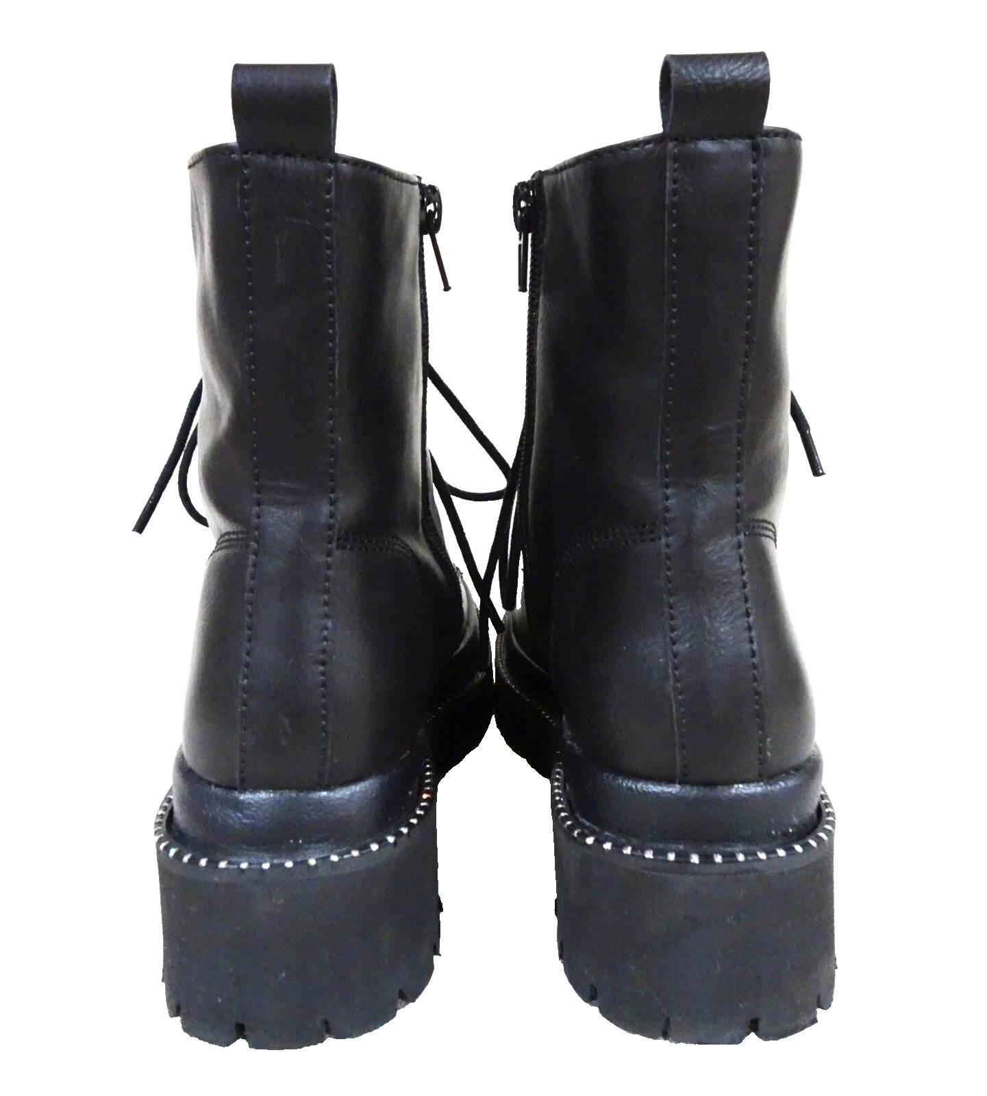 Sz 6 Rock & Candy Black Faux Leather 90s Y2K Rhinestone Platform Zip Combat Boot