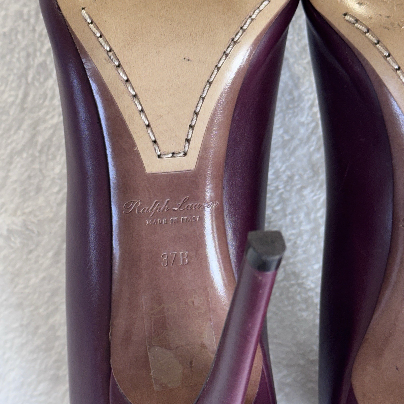 RALPH LAUREN Purple Label Celia Heels Calfskin Leather Pumps Made ITALY Sz 37 B