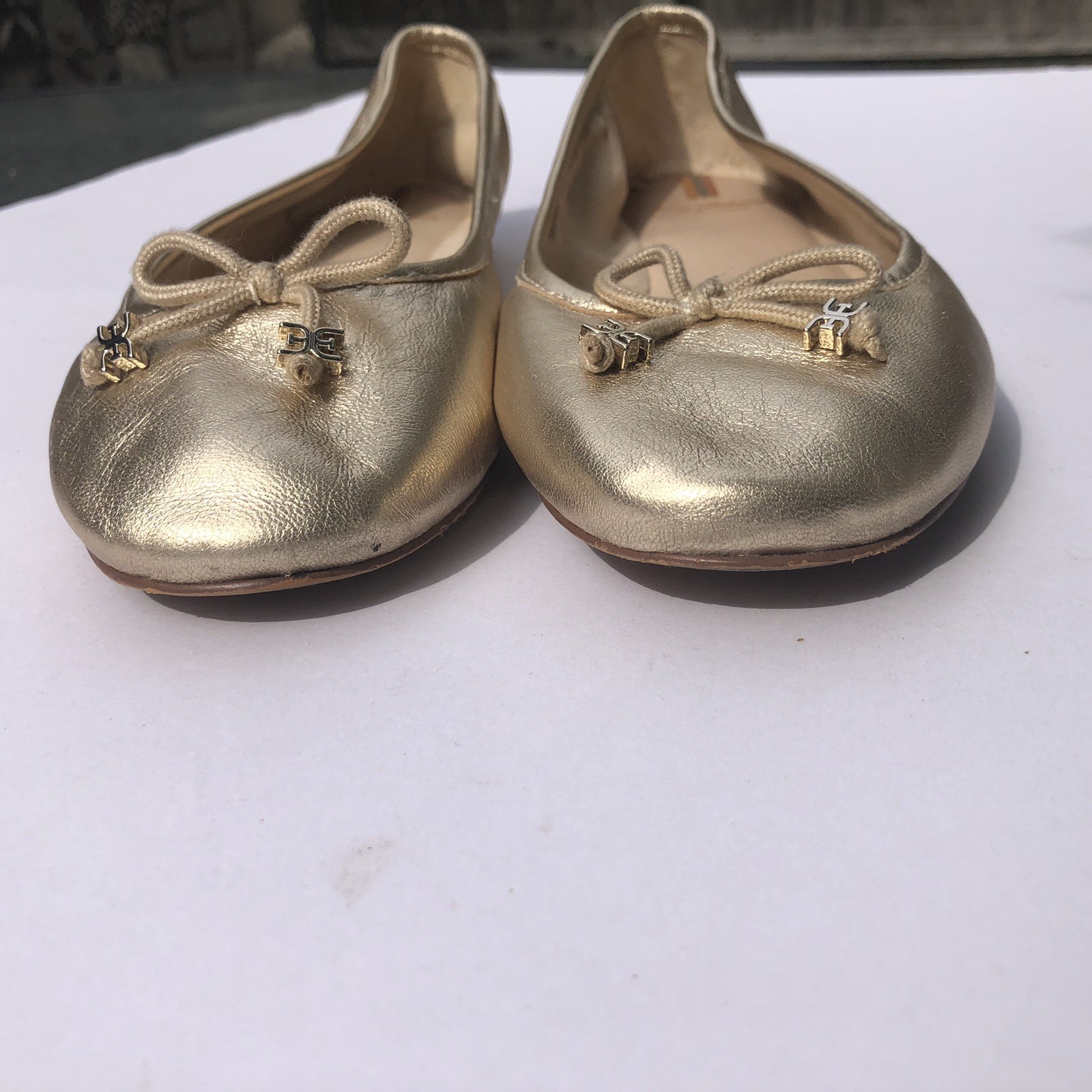 Sam Edelman Felicia Luxe Ballet Flats Shoes Gold Metallic Leather Sz 7.5