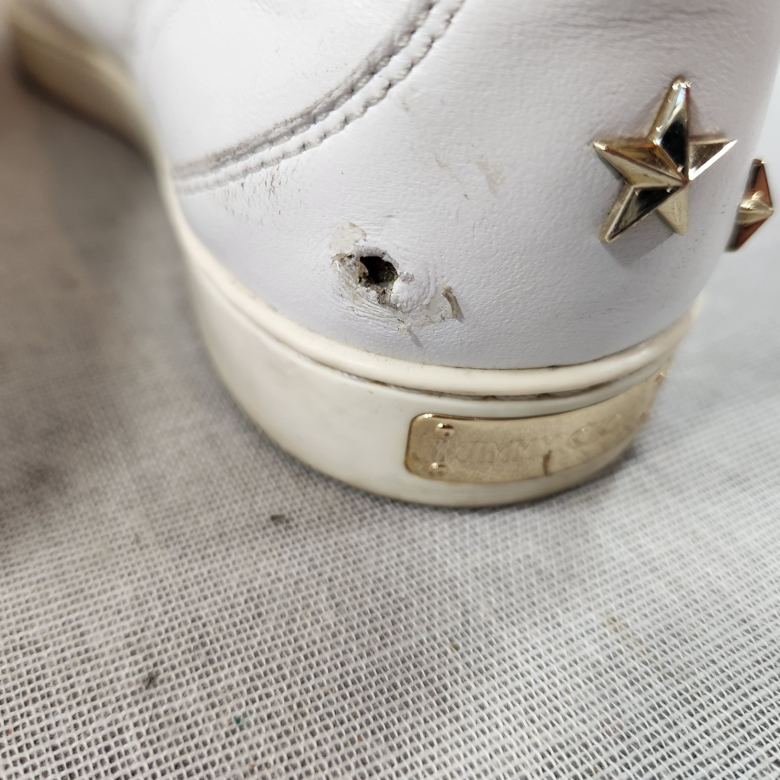 Jimmy Choo Womens Size 8 Rhinestone White Leather Lace Sneakers SEE DESCRIPTION