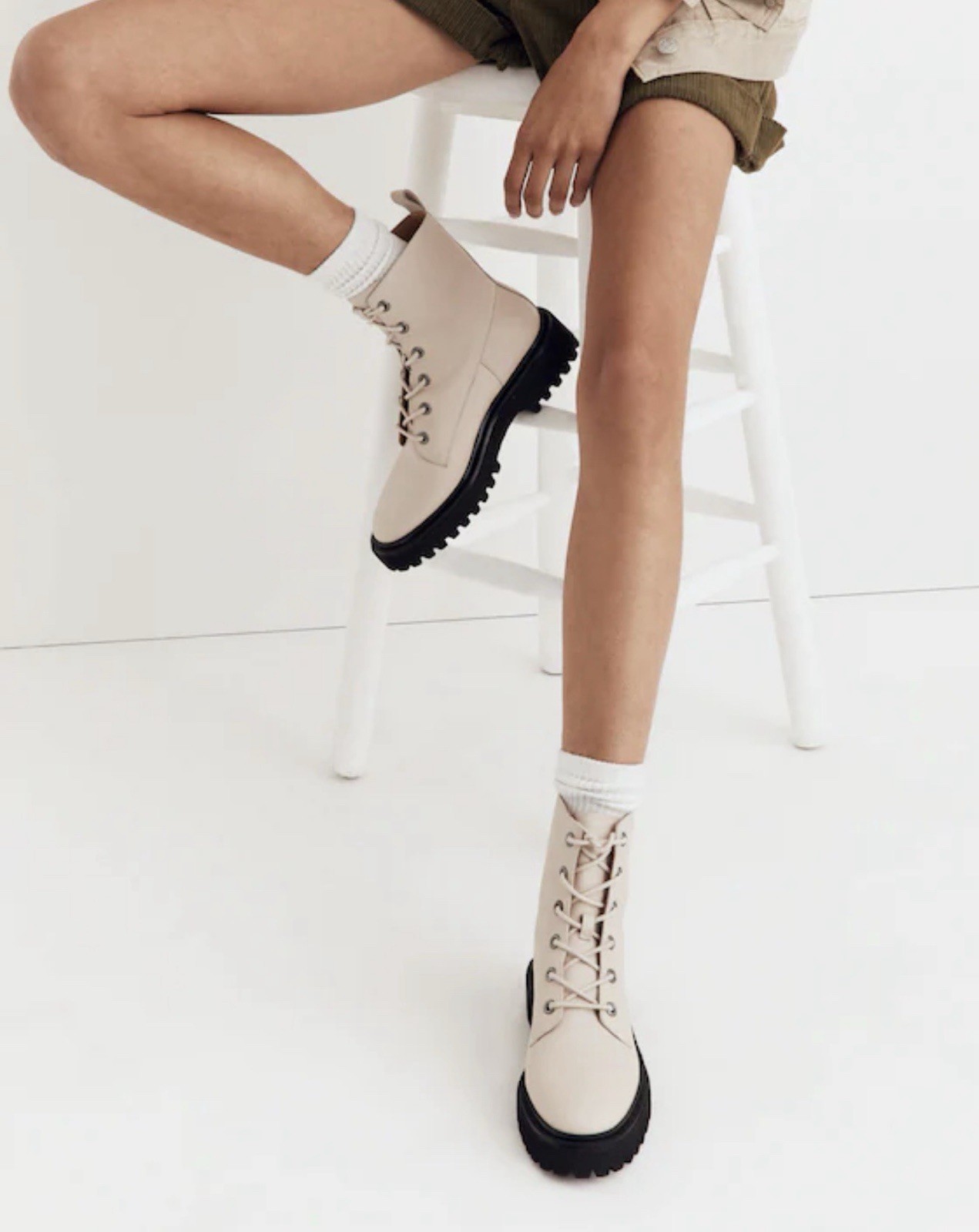 Madewell The Rayna Lace-Up Boot in Leather White Women’s 8 Retail $198