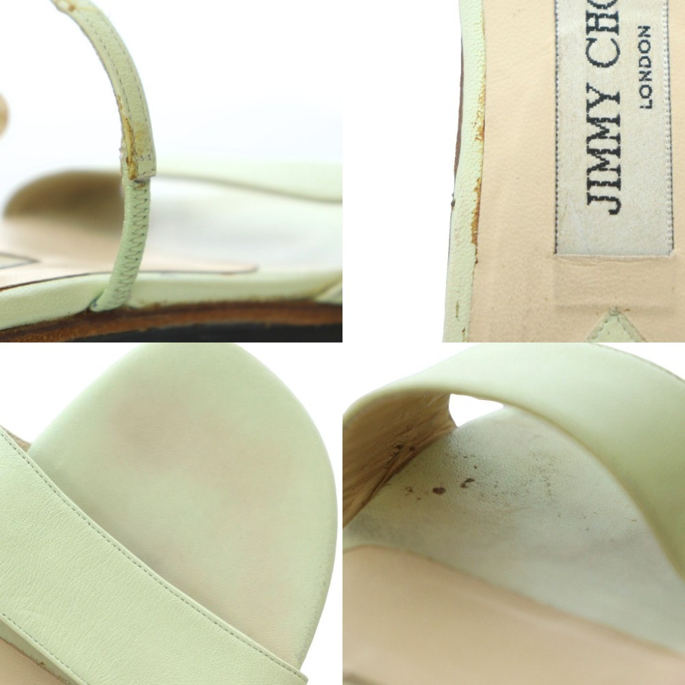 Jimmy Choo Women’s Flat Sandals Beaded Flower Embroidery Green 9cm/3.5″ B