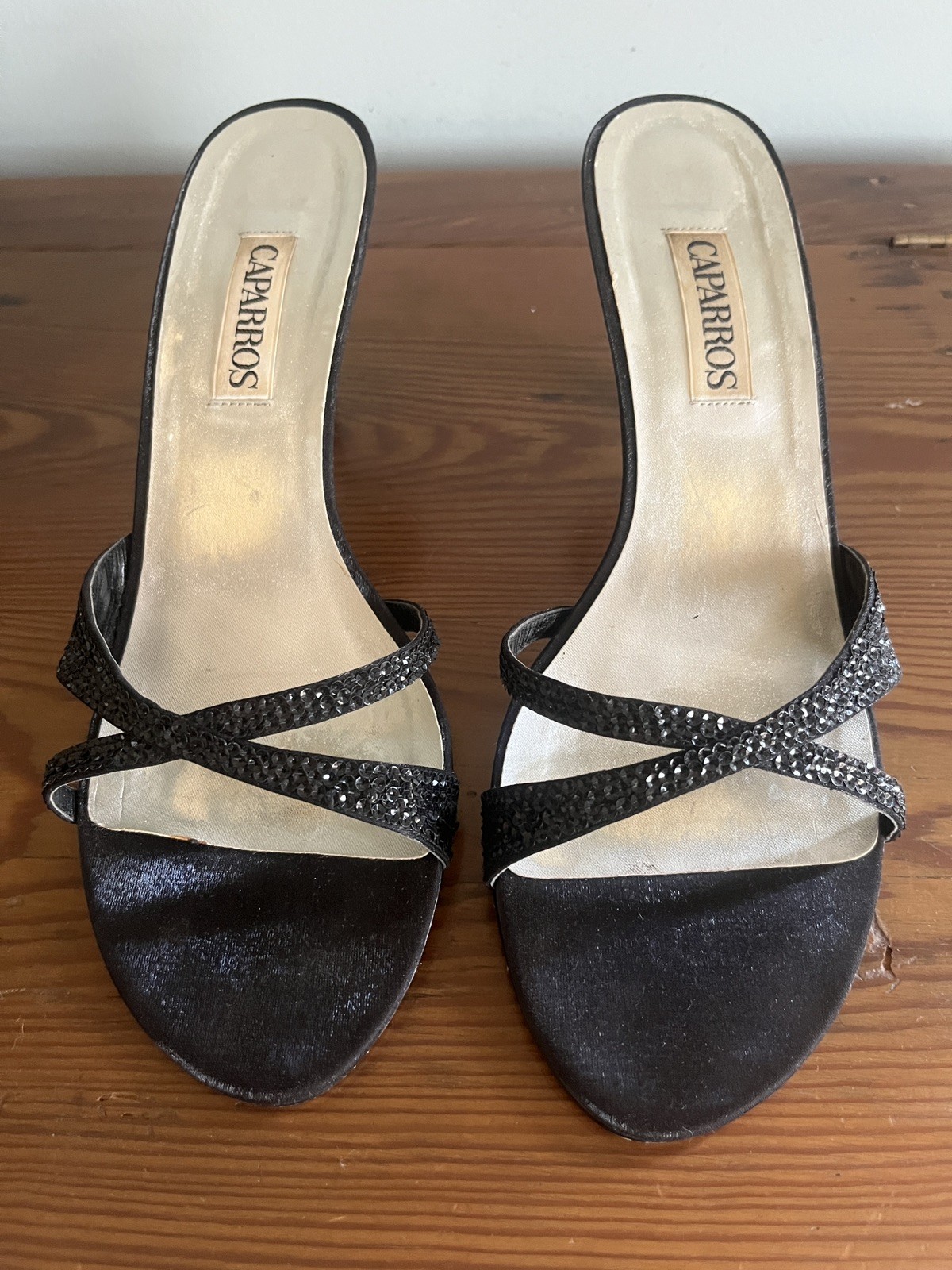 CAPARROS Black Sequin Slide Heels Women’s 10 B 3 1/4 inch heel