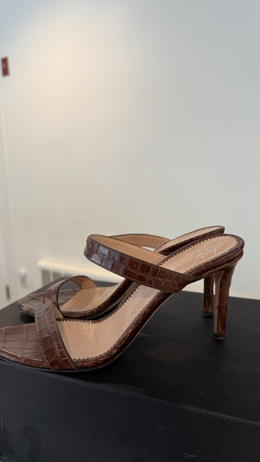 Giuseppe Zanotti Brown Croc Embossed Leather Strappy Ankle Strap Heels EU 36