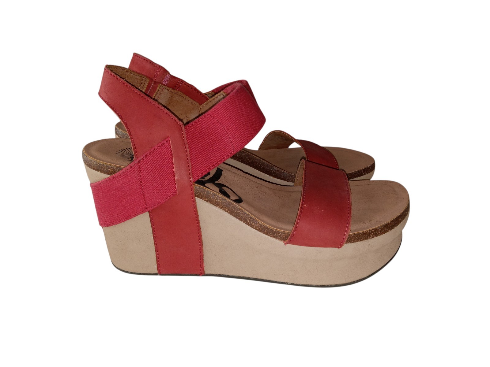 OTBT Bushnell Red Leather Wedge Stappy Sandals Shoes Womens 9.5