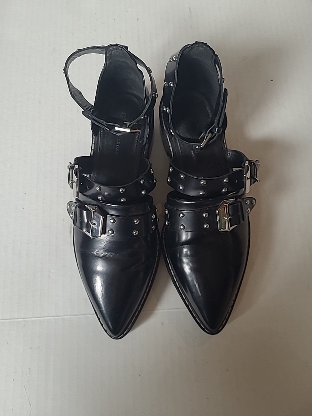 ASOS Black Shoes Gothic Chunky Women’s Pumps Rivet Stud Buckle Punk Loafer Sz 9