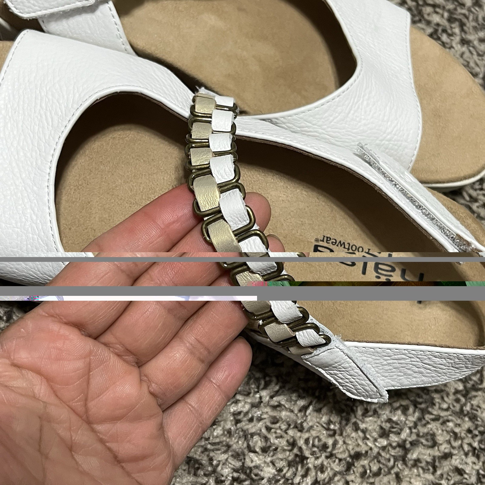 hälsa Footwear White/Beige Strappy Leather Wedge Sandals Hook & Loop US 10