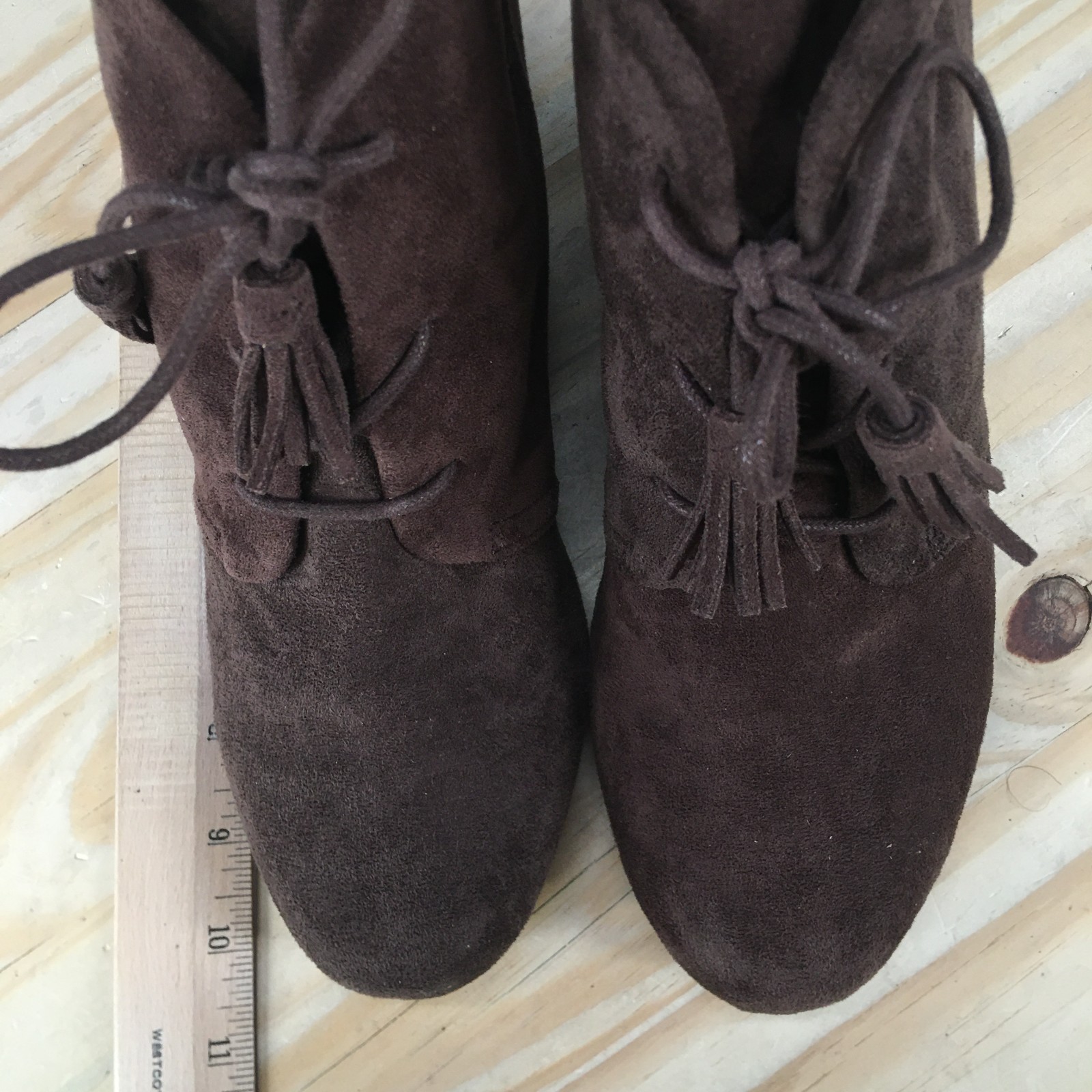 Dr. Scholl’s Boots Womens 9.5 M Dakota Ankle Bootie Brown Fabric Wedge Heels
