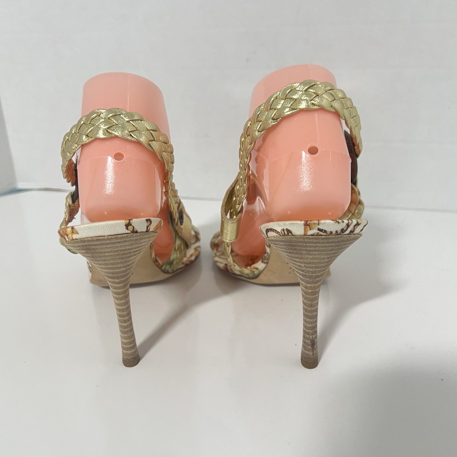 Roberto Cavalli-JustCavalli Gold Leather Sandals Size 40 US 9 Braided Made Italy