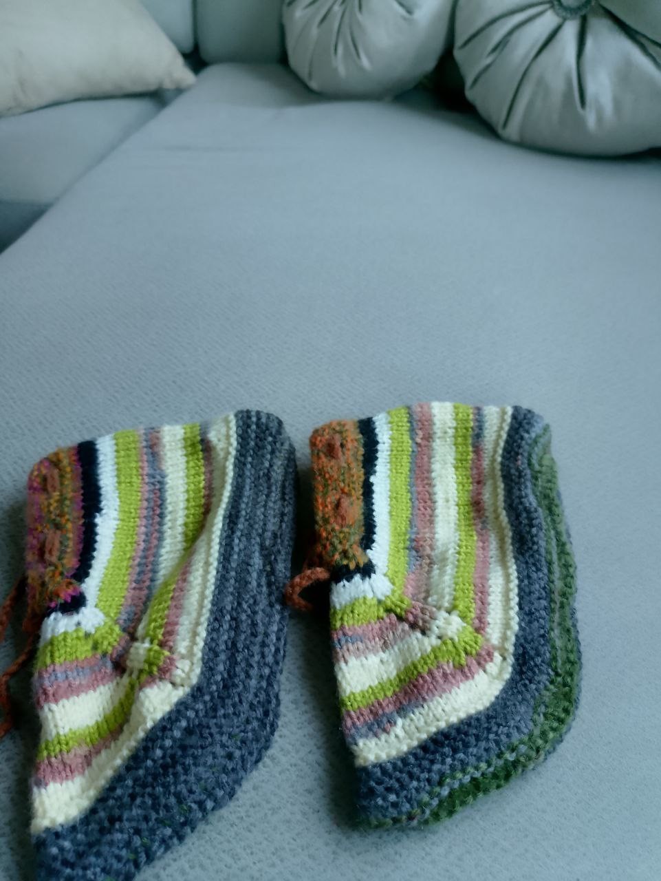 Orange and Grey Striped Slippers – Soft Knit House Boots