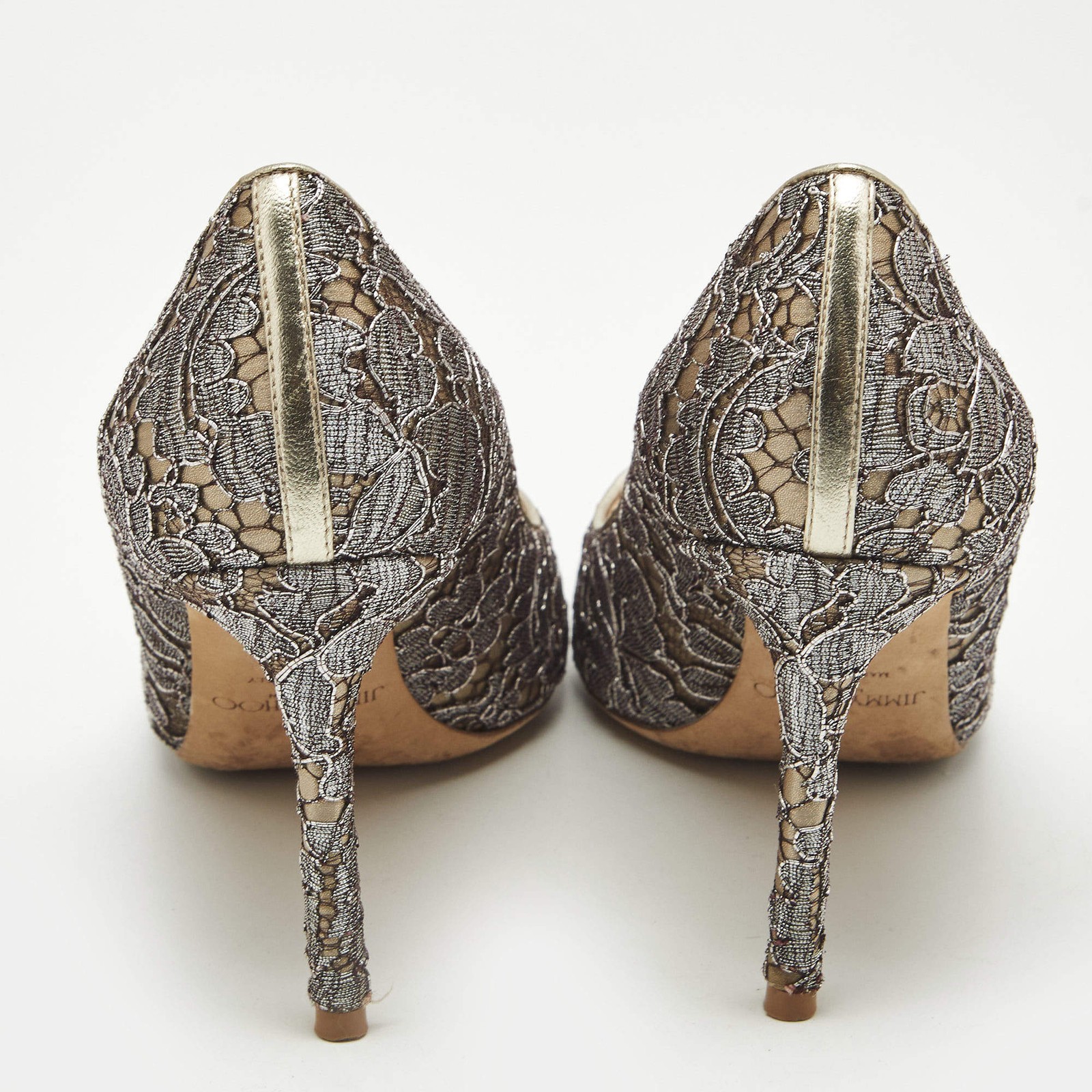Jimmy Choo GreyBeige Lace Romy Pumps Size 385