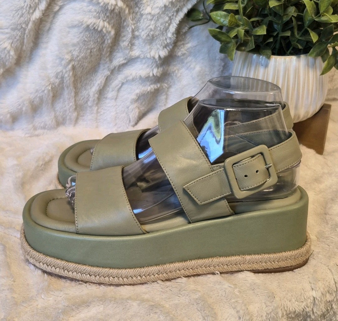 Paloma Barcelo x Anthropologie Adeline Platform Sandal Green Leather Size 8 $595