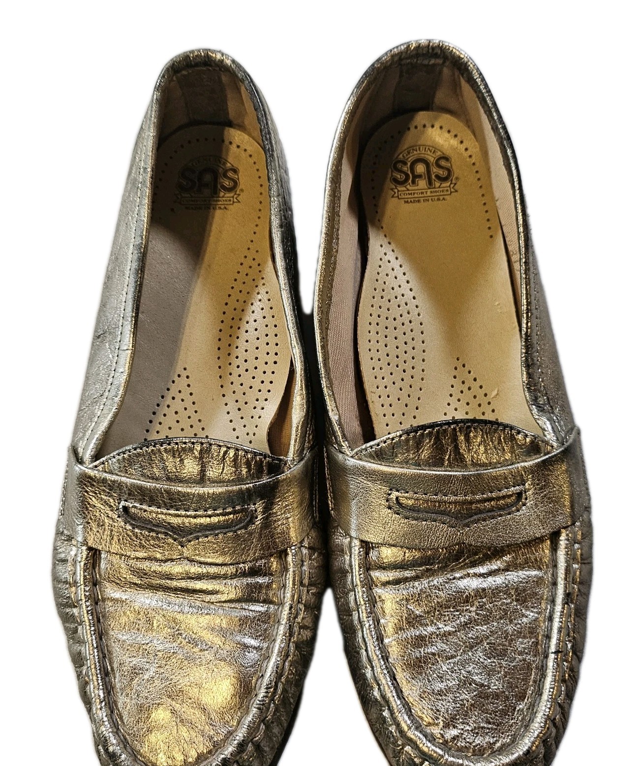 SAS Metalic Silver Slip On Loafers Women’s SZ 6M Comfort Casual Workwear Dressy