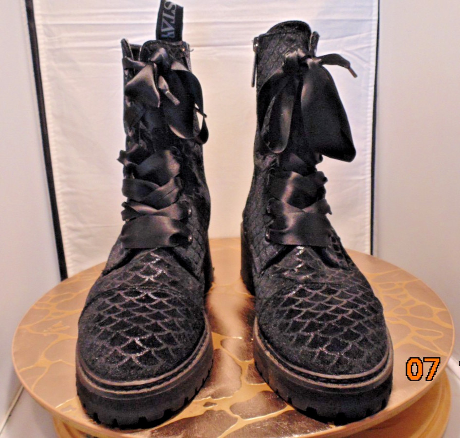 Killstar Black Velvet Print Block Heel Midcalf Boots Zip Ribbon Goth Size 9