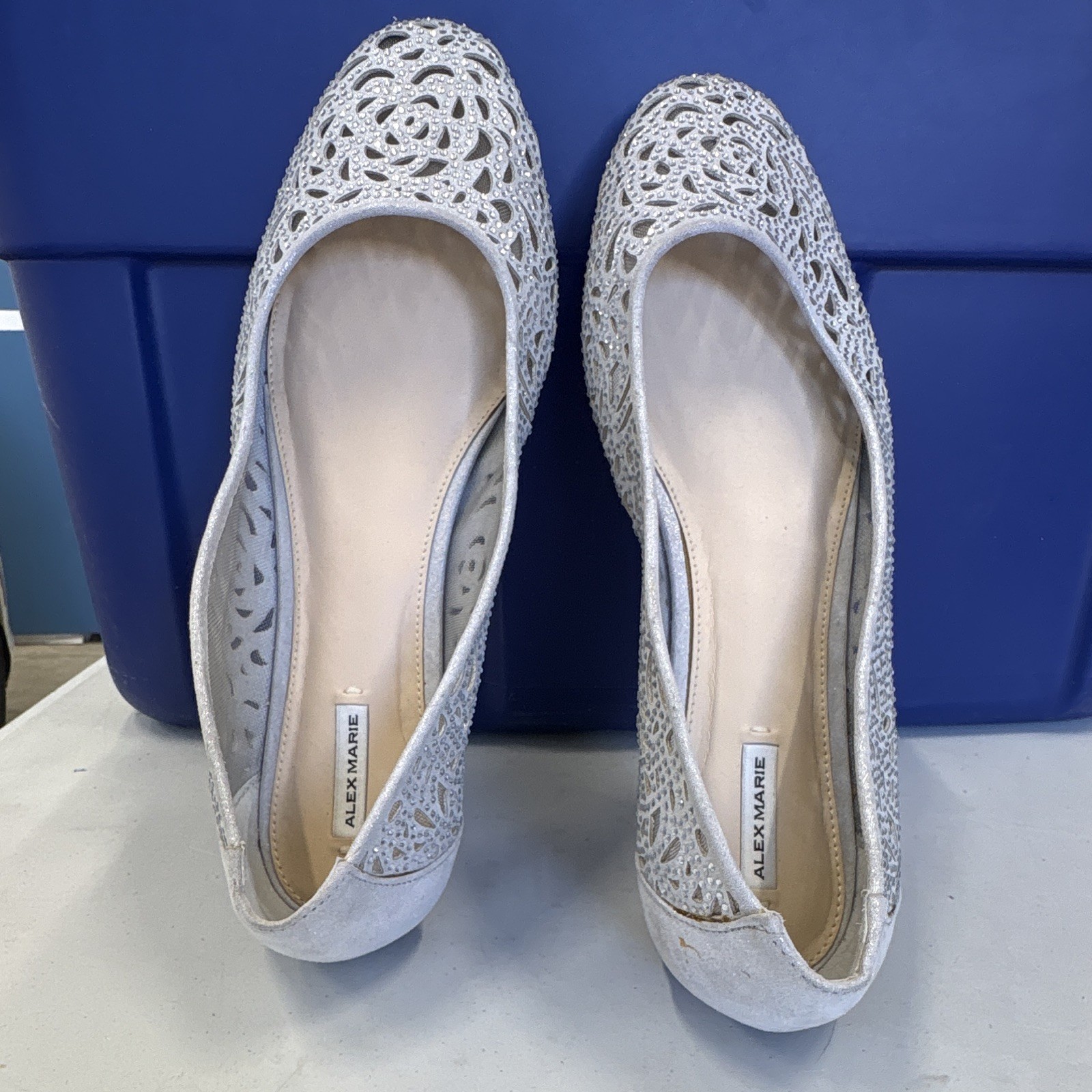 Alex Marie Women’s Silver Glitter Ballet Flats Fabric Slip-On Round Toe 10m