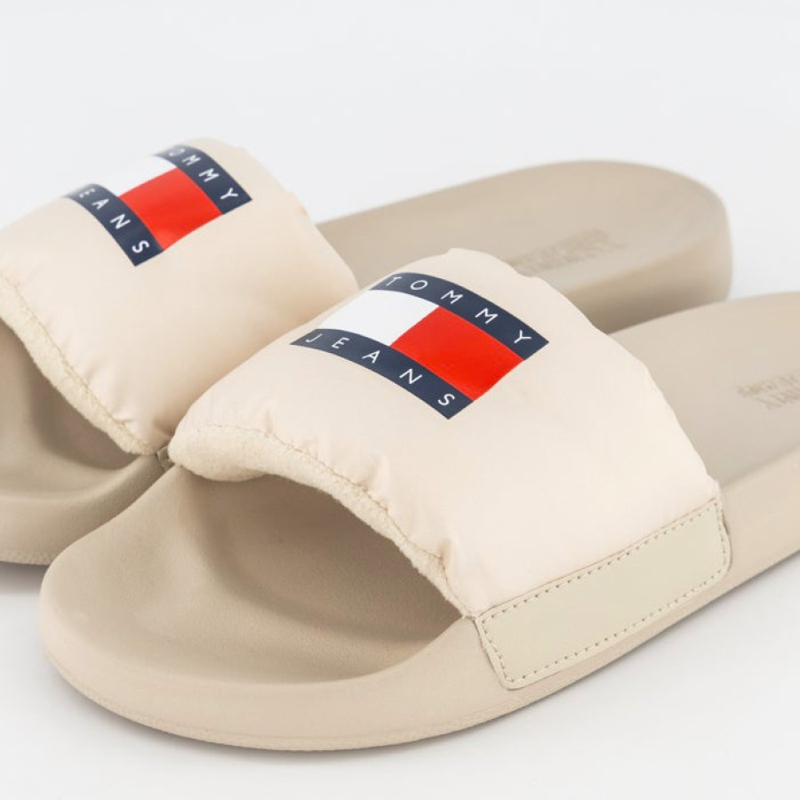 TOMMY HILFIGER PADDED STRAP BEIGE POOL SLIDES SLIDE ON SANDALS FLIP FLOPS SHOES