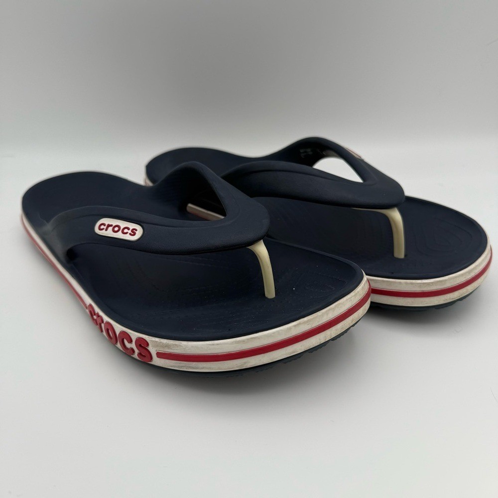Unisex Crocs Bayaband Navy White Red Flip-Flops Sandals Size 8 Men’s 10 Women’s