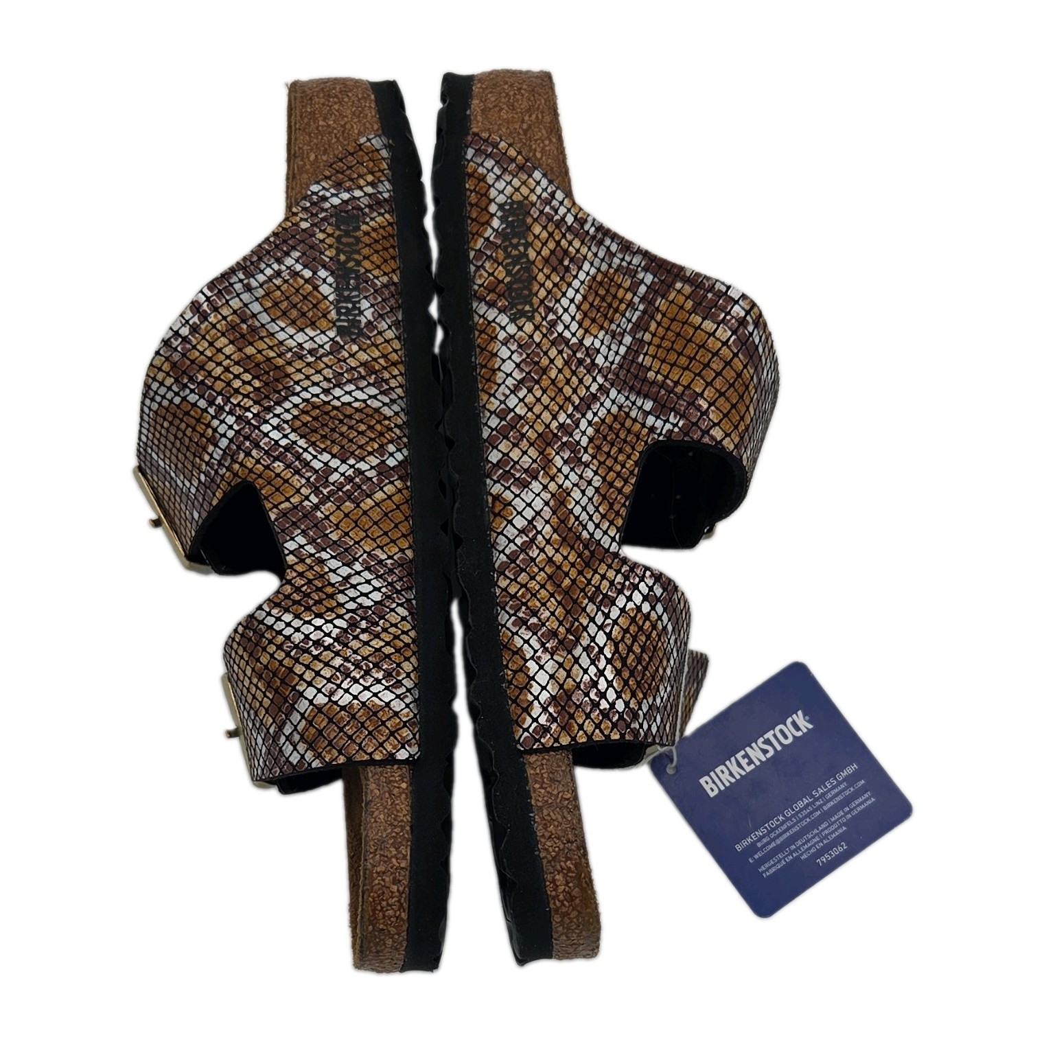 NWT Birkenstock Arizona Python Snakeskin Print Brown Gold Slide Sandals Size 11M